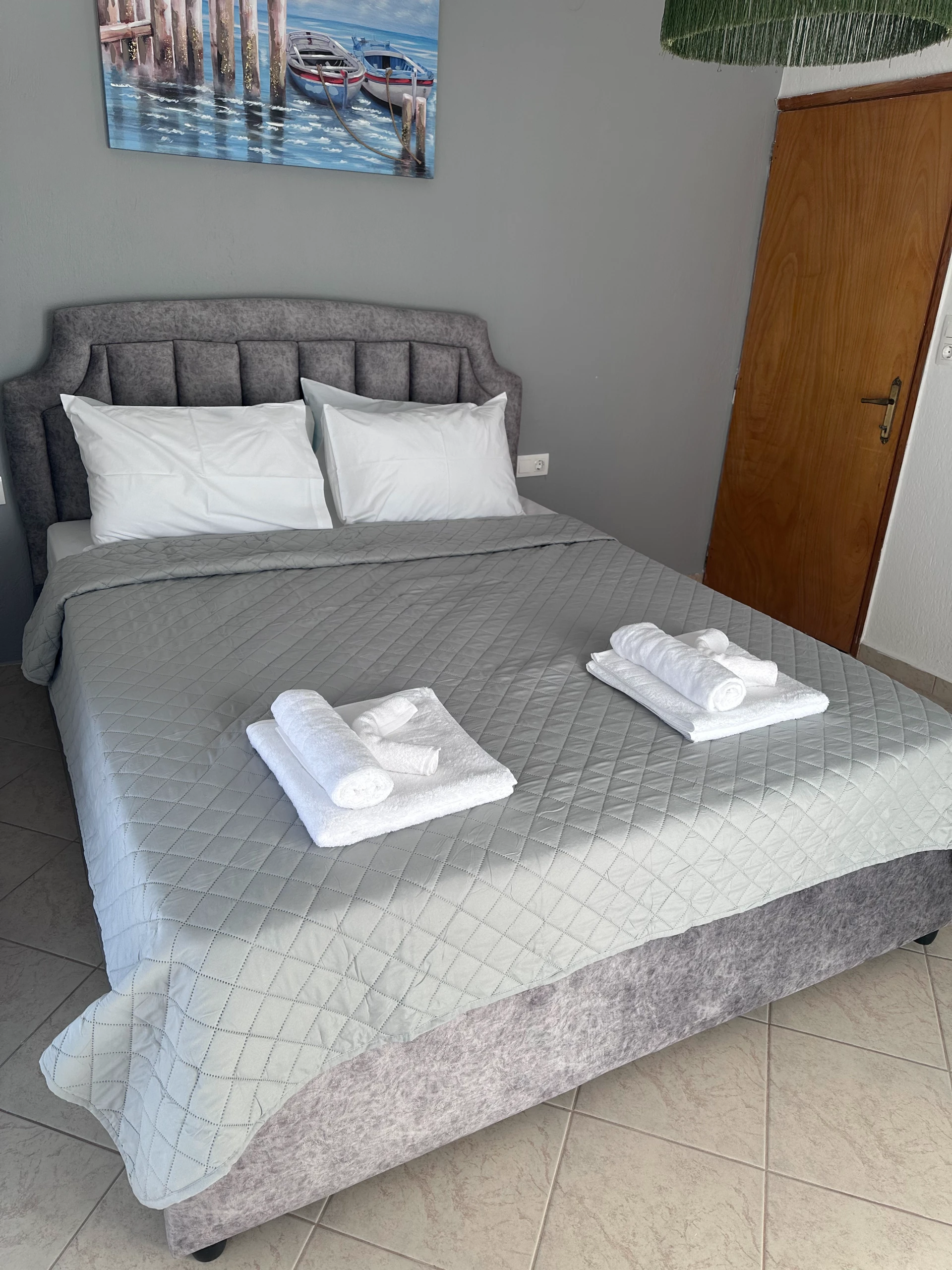 Modern bedroom interior at K Aparts Makrygialos